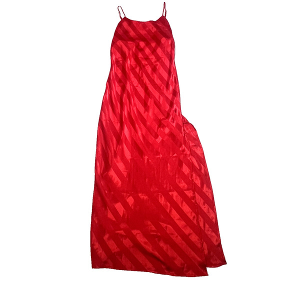 Vintage Victoria's‎ Secret Slip Dress Womens Small Red Striped Satin Maxi Slit - Picture 1 of 9